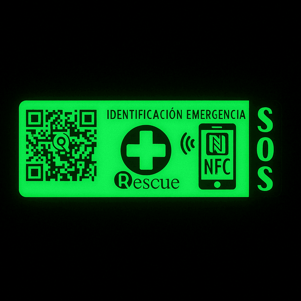 Identificador de emergencia Fluorecente QR-NFC - QRESCUEID